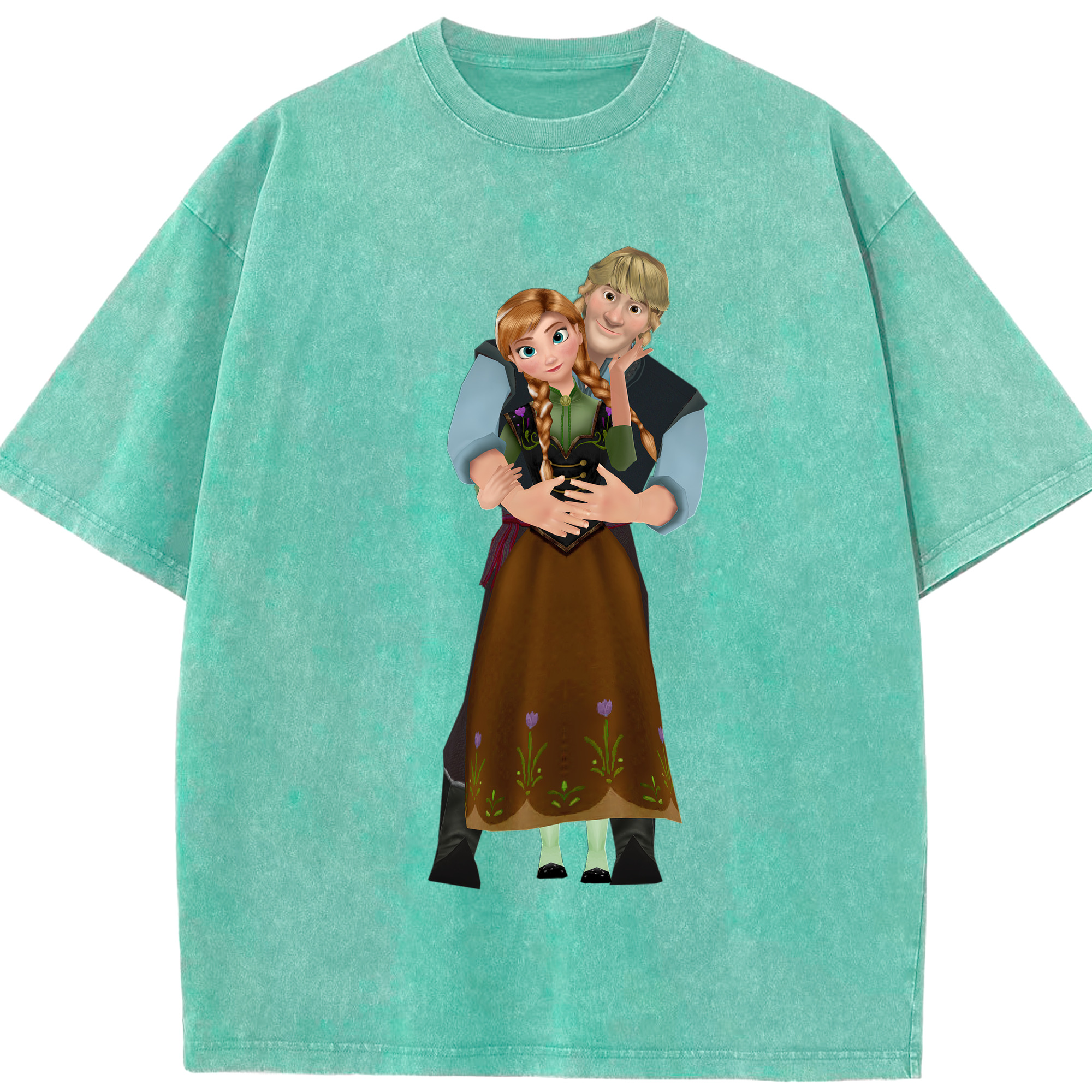 （画像用） アナと雪の女王 アンナ エルサ Frozen Anna Elsa 綿100% ヴィンテージ風 半袖Tシャツ（フロントプリント）